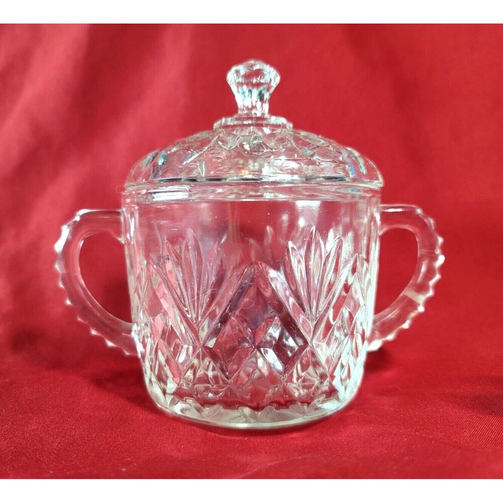 Pineapple Sugar Bowl Anchor Hocking EAPC Covered Prescut Notched Handles VTG